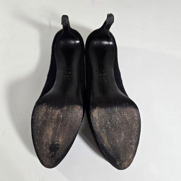 Stuart Weitzman Black Suede Platform Pumps Round Toe 7.5 N 5" Stiletto Heel - Picture 13 of 16